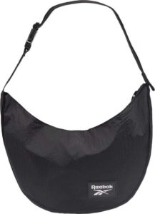 Schwarze Schultertasche von Reebok mit breitem Schulterriemen und Logoaufdruck.