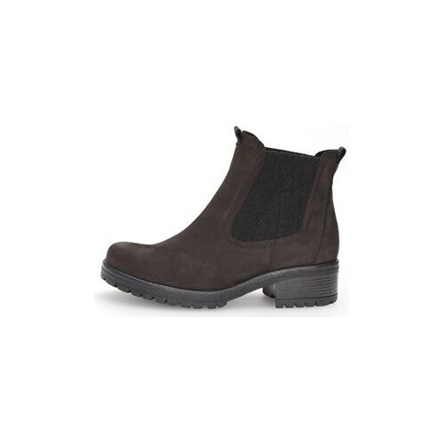 Schwarzer Chelsea-Boot mit elastischen Seiteneinsätzen und flachem Absatz.