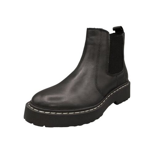 Schwarzer Leder-Chelsea-Boot mit dicker Sohle und seitlichem Gummieinsatz.