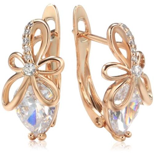 Goldene Ohrringe mit Kristallen und floralem Design.
