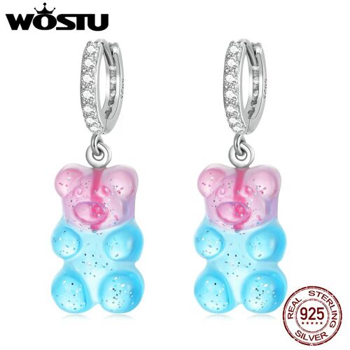 Zwei farbige Gummibärchen-Ohrringe aus Sterling-Silber mit Kristallen. Zwei farbige Gummibärchen-Ohrringe aus Sterling-Silber mit Kristallen.