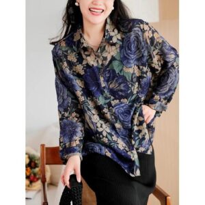 Dimanaf Plus Size Dimanaf Plus Größe Frühling Chiffon Hemd Langarm Frauen Bluse Fashion Floral Tops Lose 2025 Neue