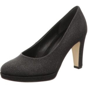 Schwarzer Pumps mit hohem Absatz und leicht texturierter Oberfläche.