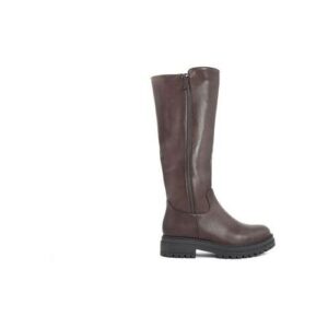 Brauner Lederstiefel mit Reißverschluss auf weißem Hintergrund.