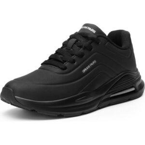 Schwarzer Sneaker mit gepolsterter Sohle und dezenter Markenaufschrift.