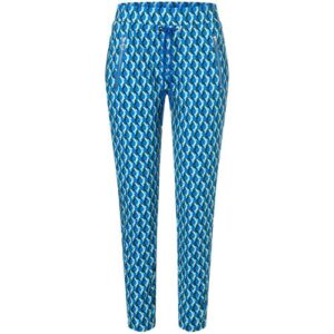 Blau gemusterte Hose mit geometrischem Design und elastischem Bund.