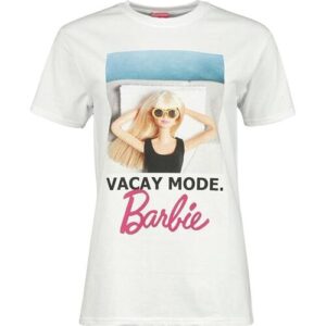 Weißes T-Shirt mit Barbie-Motiv und Schriftzug "Vacay Mode Barbie".