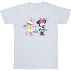 Weißes T-Shirt mit zwei Cartoonfiguren und der Aufschrift „Beach Mode“.
