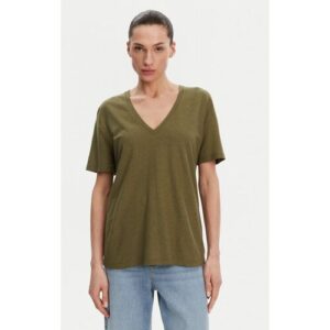 Person trägt olivgrünes T-Shirt und blaue Jeans.