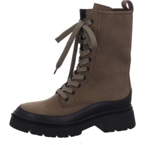 Brauner Schnürstiefel mit dicker Sohle und seitlichem Reißverschluss.
