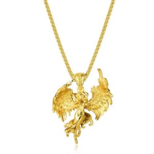 Goldkette mit detailliertem Phönix-Anhänger und eleganten Federn.