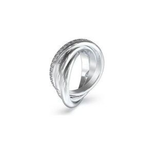 Silberner Ring mit verschlungenem Design und feinen Diamantakzenten.