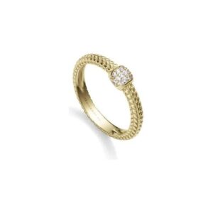 Goldring mit diamantbesetztem Kopf auf weißem Hintergrund.