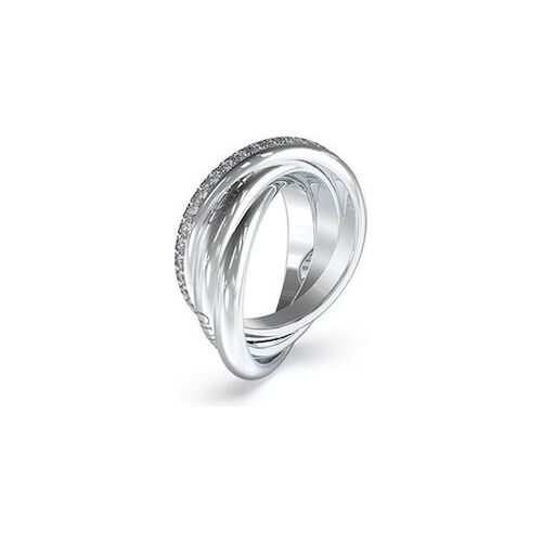 Silberner Ring mit verschlungenem Design und feinen Diamantakzenten.