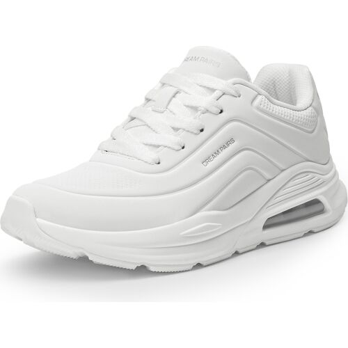 Weißer Sneaker mit moderner Sohle und Schnürung, seitliche Luftöffnung.