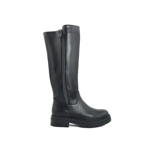 Schwarzer Lederstiefel mit Reißverschluss und robuster Sohle, seitlich dargestellt.