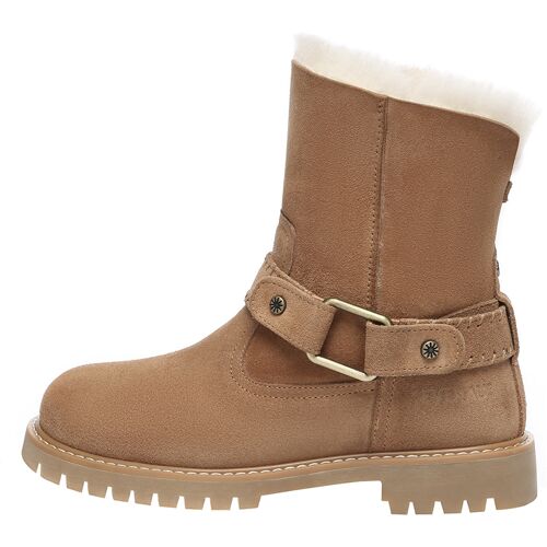 Brauner Lederstiefel mit Fellfutter und robuster Sohle